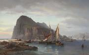 Vilhelm Melbye Shipping off Gibraltar oil on canvas